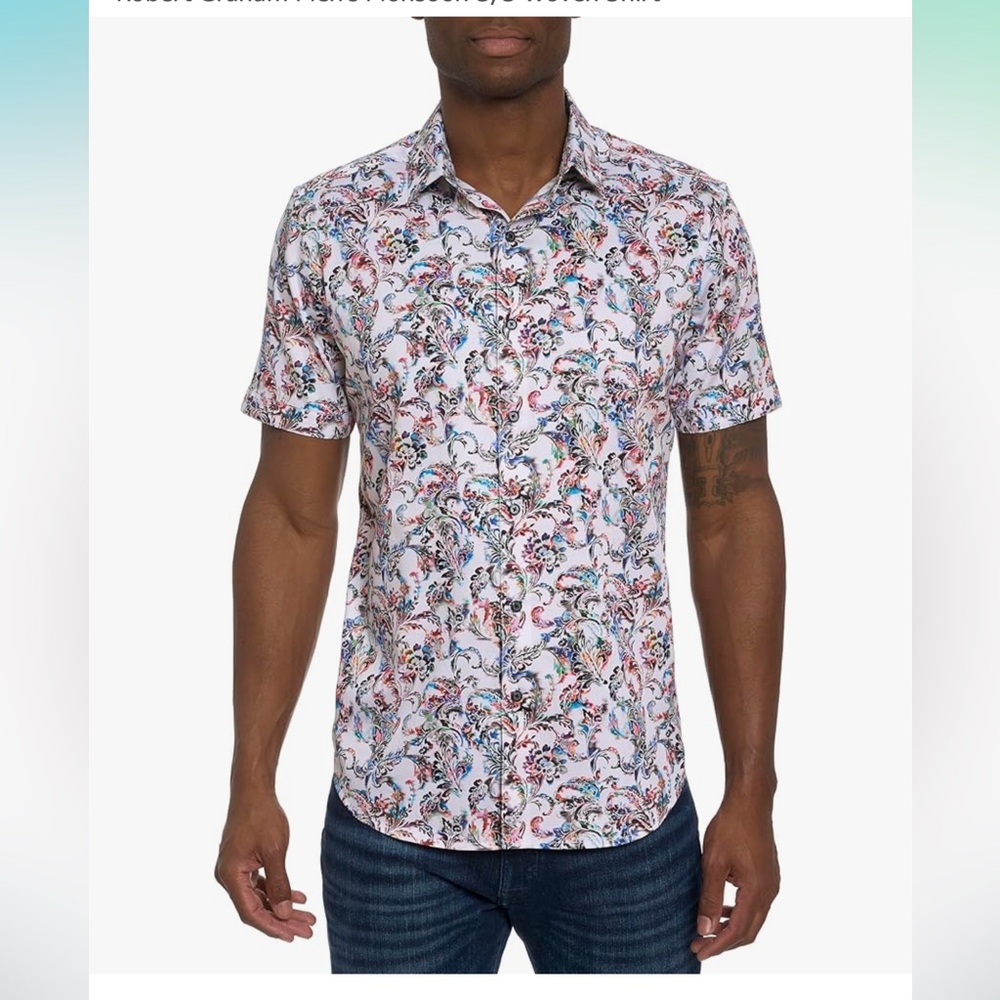 NWT Robert Graham Men's Monsoon Short Sleeve Woven Button Down Shirt - Picture 5 of 10